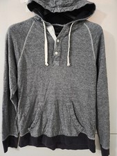 Gap Shirt Mens S Blue Henley Hoodie Pullover Waffle Stripe Melange Ringer Ralgan