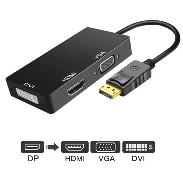 Cable Conexion Adaptador DP A HDMI VGA DVI 3 En 1 Computadora Proyector Monitor