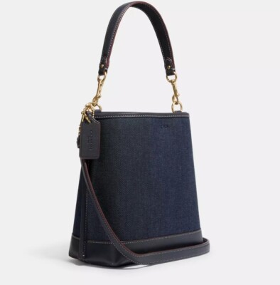NWT COACH Mollie Bucket Bag 22 In Denim Chambray With Coach Logo