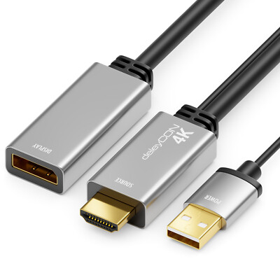 4K HDMI auf DisplayPort Adapter Kabel HDR 4K@60Hz ALU USB Stromversorgung DP 1.2