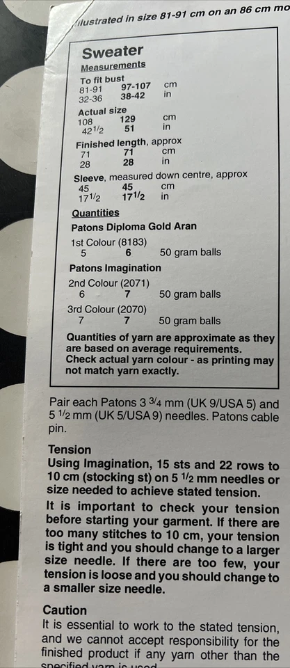 Vintage Patons Imagination &Aran  Ladies Sweater Knitting Pattern C4845 - Image 2 of 2