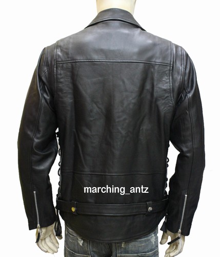 Leather Motorcycle Classic Jacket Tailor Made Arnold Movie Film Terminator Style - Picture 4 of 7