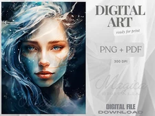 Woman Oil Painting Portrait,Digital AI Art, Wall, Poster Print, Instant Download