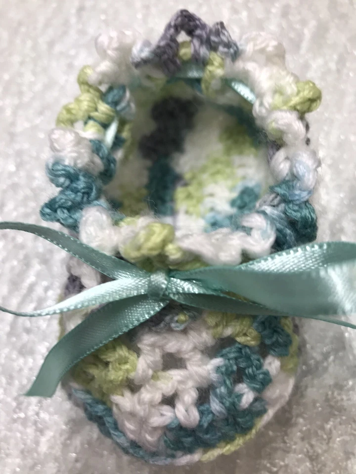 "Botines de bebé ganchillo recién nacido calcetines regalo botines 0-6 meses varios colores verdes 4""" Foto 2 de 4