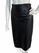 Vintage 70's Vera Pelle Italy Black Soft Leather High Waisted Pencil Skirt Sz 50