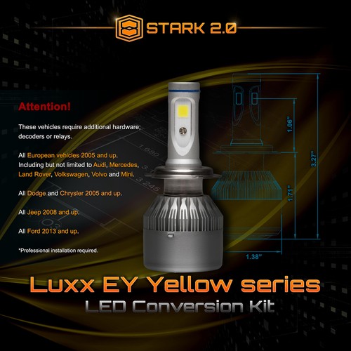 Stark 80W 7800LM Flip COB LED Kit 3000K Yellow Headlight High Beam Only - H7 (2) - Picture 5 of 8