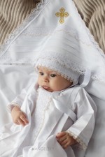 Satin Lace Christening Gown Baptism Outfit Boy Girl Baptism Handmade Set