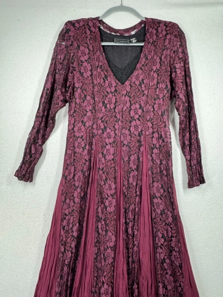 Vestido Starina Mediano Borgoña Encaje Floral Hada Vamp Emo Capricho De Colección Años 90 Foto 2 de 4