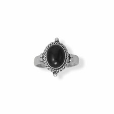 Sterling Silver Oxidized Rope Design and Black Onyx Ring