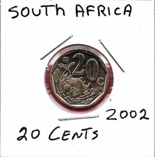 SOUTH AFRICA 20 CENTS 2002 UNC SOUTH AFRICA,SOUTH AFRICA COAT OF ARMS,INSCRIBED