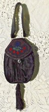 ANTIQUE ORIGINAL VICTORIAN BLACK VELVET BEADED PURSE W COIN PURSE MIRROR