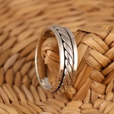 Solid 925 Sterling Silver Celtic Twist Spinning Band/Thumb Ring Men's Women's