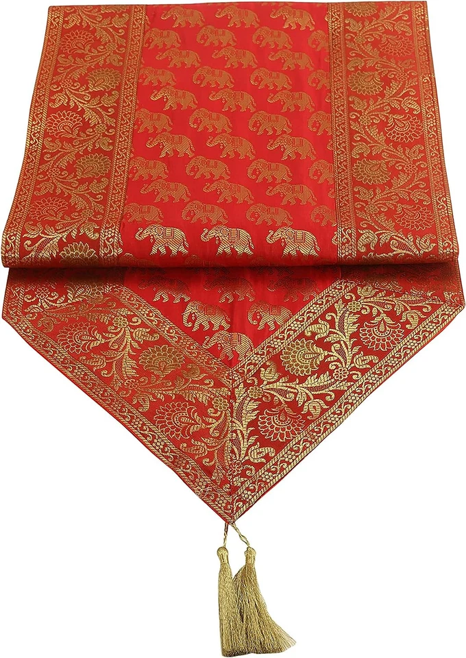 Indian Elephant Design Silk Table Decorative Runner Room Decor 80 x 14 Inch - Image 4 of 4