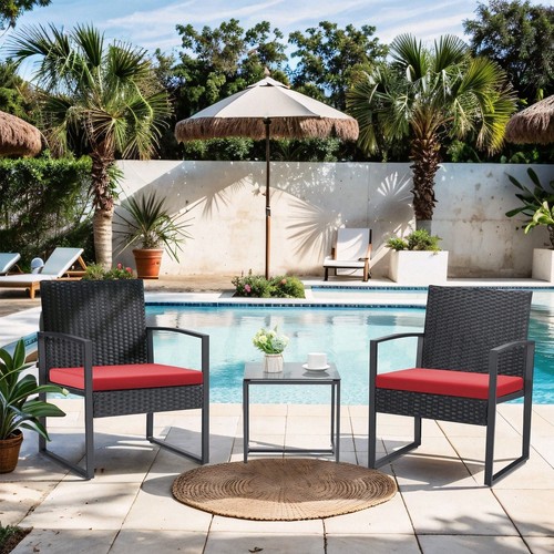 3 Pieces Patio Bistro Set, Wicker Outdoor Patio Furniture Set-Lightning Deals - Picture 16 of 46
