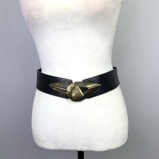 VTG Chico's Sz Small Black Italian Leather Brass Arrowhead Clasp Waist Belt Boho