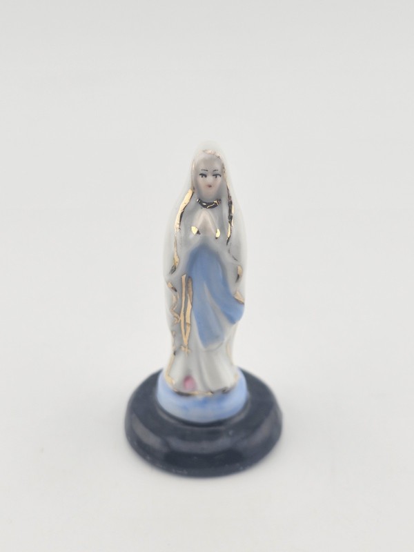 Vintage Miniature Porcelain Madonna Virgin Mary Figurine Blue Gold Trim