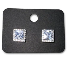 Square Solitaire & Cluster Stud Earrings Iced Flashy 925 Sterling Silver VVS1 D