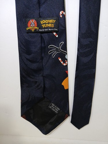 Vintage 1997 Looney Tunes Christmas Men's Tie Necktie Bugs Bunny Daffy Duck Taz - Picture 11 of 11
