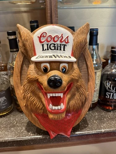 Coors Light Beer Wolf 3-D Face Sign Bar Pub Man Cave Decor 14”x10” Vintage 1987!