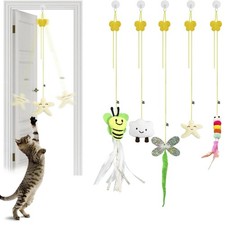 MIMIMOMO Interactive Cat Feather Toys 5 Pack Retractable Hanging Multicolor