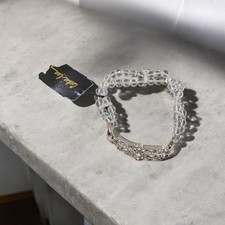 Cookie Lee Crystal Accent Metal Bar And Clear Beaded Stretch Bracelet