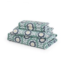 Green Floral Cotton Sheet Set 300 Thread Count Printed Queen Green Sunflower