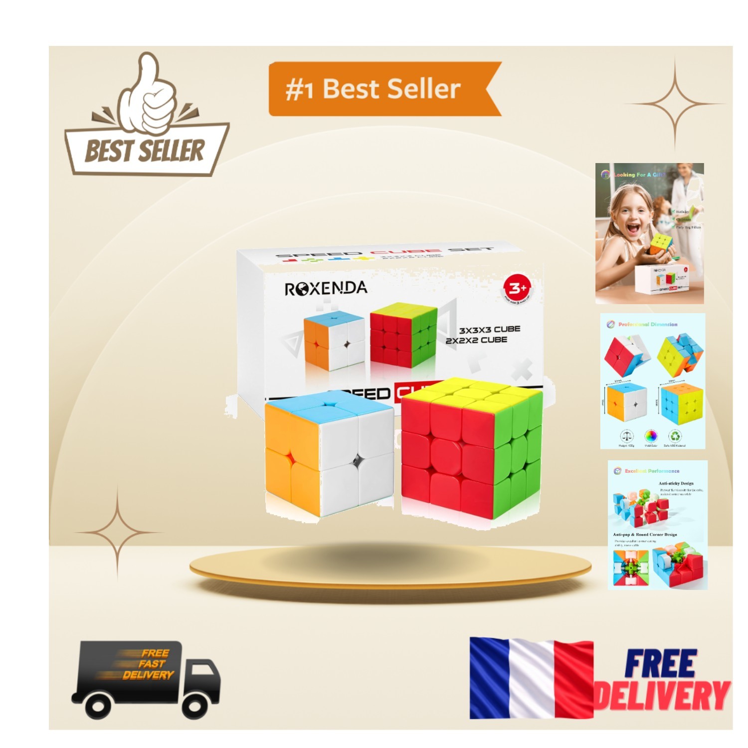 Cubes 2x2 et 3x3 rotatifs, casse-tête de rapidité anti-stress pour exercice cérébral