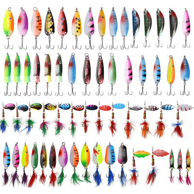 60pcs Fishing Lures Spinners Kit Saltwater Spoon Lure Jigging Rooster Tails Lure