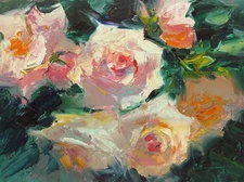 Roses painting Original artwork Impressionism Oil on panel by S. Chernyakovsky