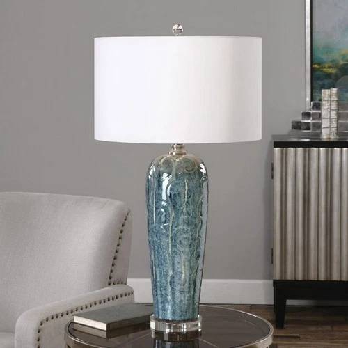 UTTERMOST 27130-1 MAIRA HEATHERED BLUE CERAMIC TABLE LAMP WITH CRYSTAL FOOT - Picture 1 of 3