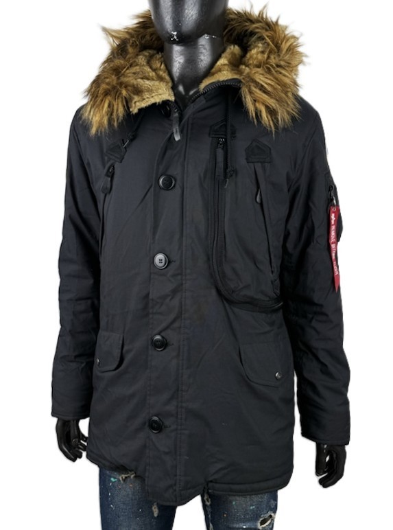 Parka para hombre Alpha Industries N-3B Polar Warriors M negra piel sintética