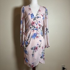 Express Women's Pink Multicolor Floral Print Mini Dress Size XXS Lined V Neck