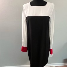 Calvin Klein Black and White Dress with Red Cuffs