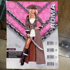 Roma Costume Outfit Womens Medium Brown Deluxe Pirate Captain 4 Piece Set Party