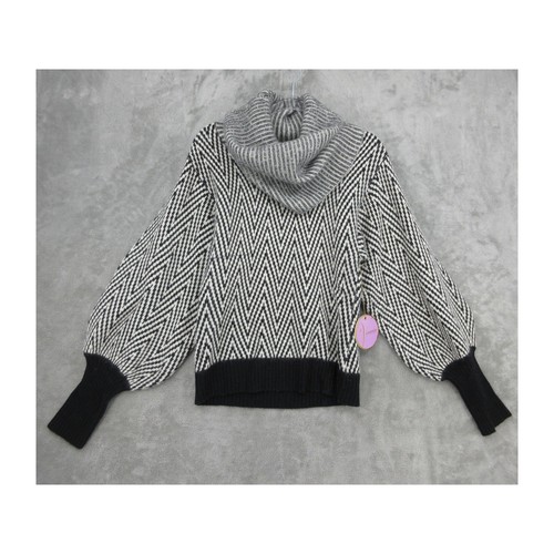 Vermani Sweater Womens Size M Chevron Cowl Neck Balloon Sleeve Quiet Luxury New