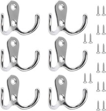 6 PCS Dual Coat Door Hooks Double Prong Wall Mounted Hooks with 16 PCS Screws f