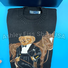 POLO RALPH LAUREN Equestrian Polo Bear Knit Sweater Black Women's M NWT