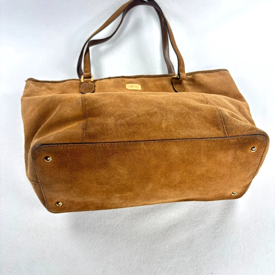 Ralph Lauren Suede Cowhide Leather Tote Bag Brown Cognac Western Equestrian - Image 3 of 4