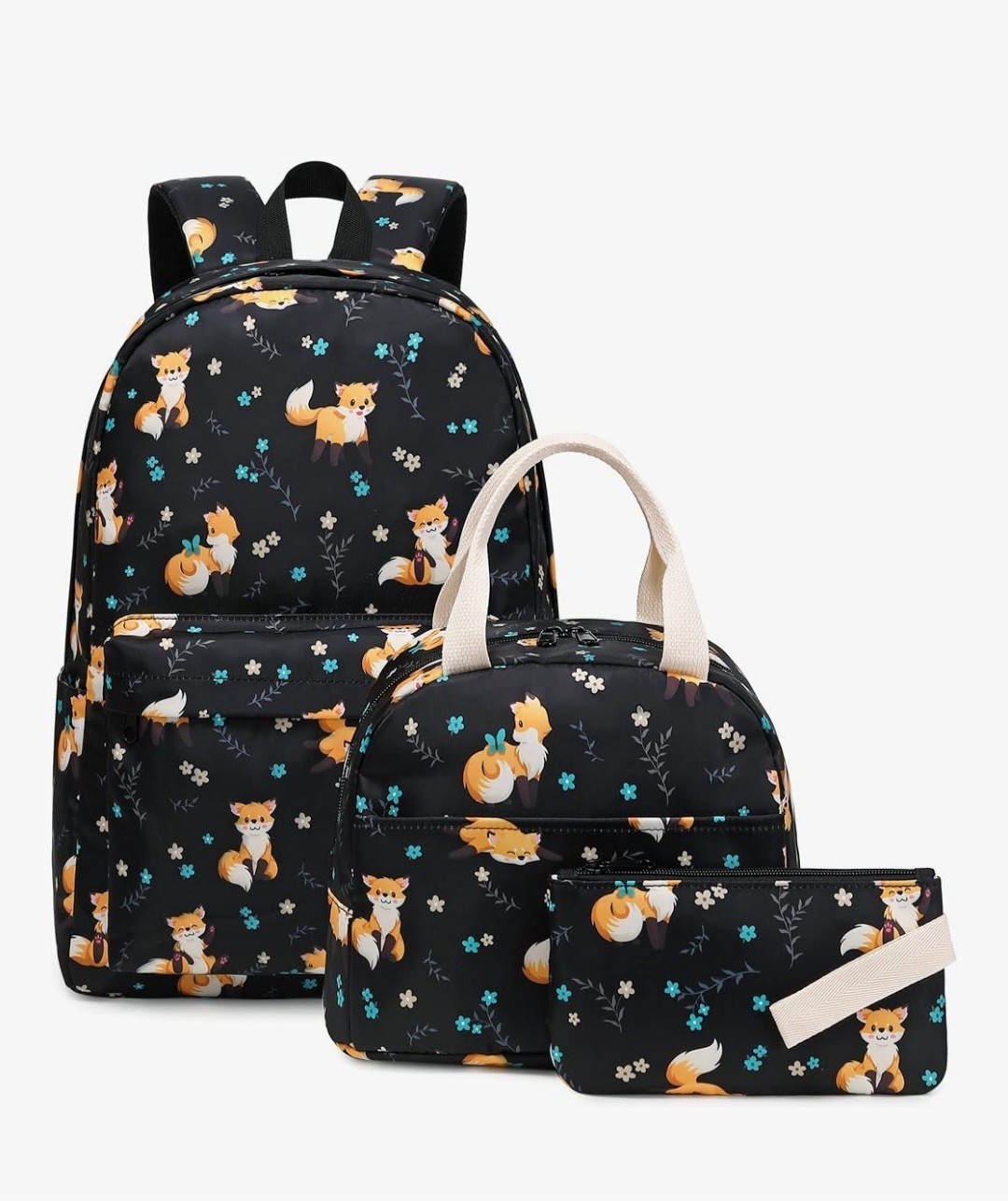 Set With Fox Backpack, Lunch Bag And Pencil Bag Black