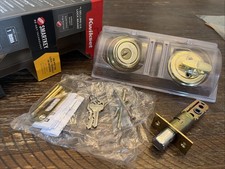 Kwikset SmartKey Deadbolt Brass - PARTS ONLY Cylinder, Turnpiece, Latch, Keys 