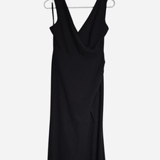 Black maxi dress with cowl neck and side slit