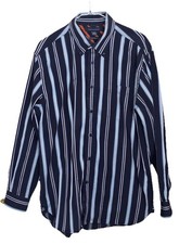 TOMMY HILFIGER MEN'S BLUE STRIPED BUTTON DOWN SHIRT LG SLEEVE POCKET SZ LG EUC