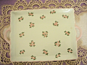 Sweet Pink Rose Double Handled Porocelian Vintage Tray Andrea by Sadek