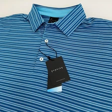 Dunning Golf Men's CoolMax Laguna Blue Striped Polo Shirt Stretch Size Med NEW