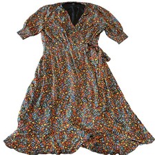 Tommy Hilfiger Floral Wrap Maxi Dress Women Size 12 V Neck puff Sleeve