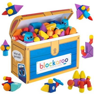 Blockaroo Magnetschaum Bausteine - 100-teiliges Set mit Aufbewahrungstruhe, Badewanne