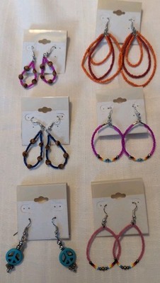 Lot 6 Native Beaded Pine Nuts Dangle Earrings BOHO New Handmade 