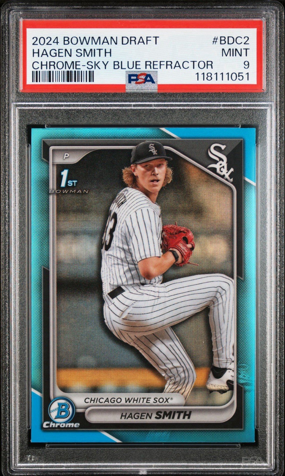 2024 Bowman Chrome Draft Sky Blue Refractor #BDC2 Hagen Smith RC PSA 9