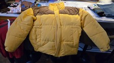 ZARA Colorblock Puffer Jacket Yellow/Brown Fu...