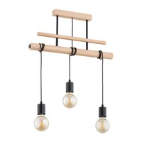 HäNgelampe 3-Flammig Holz Natur Esstisch E27 L:60 Cm Pendelleuchte Esszimmer